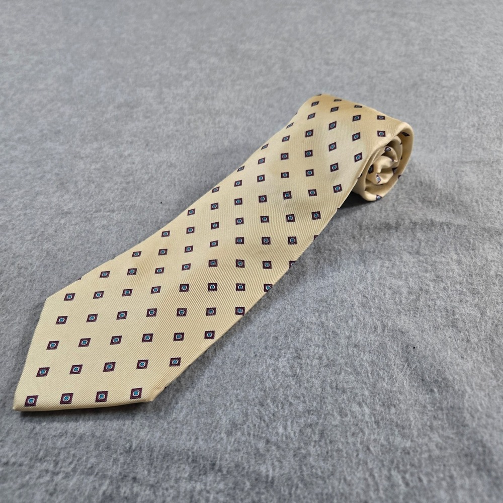 Royal Knight Mens Silk Tie Champagne Gold Geometric Diamond Made in USA Italy